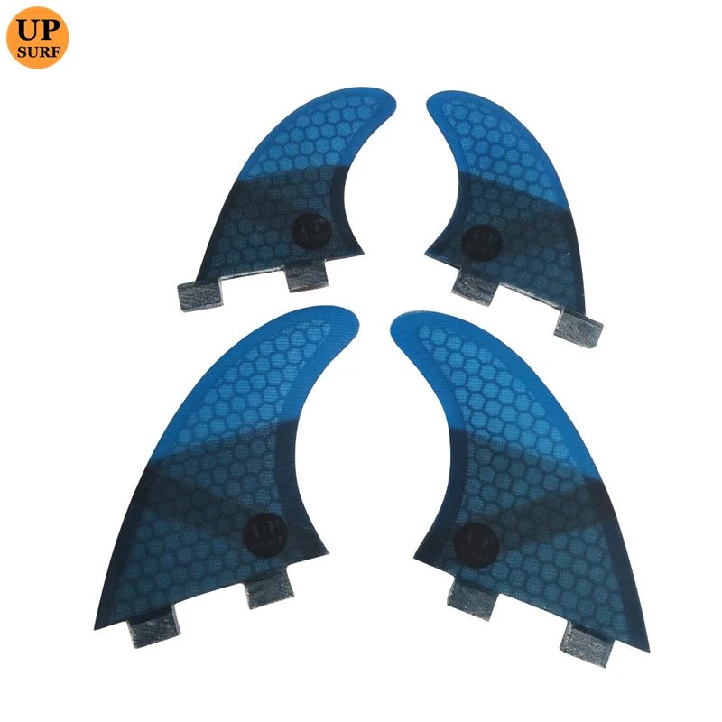 Surf Double Tabs Fins UK2.1 Honeycomb Fibre Blue Colors Surfboard Fin 4 Pieces in Per Set Quilhas pranchas de Upsurf Water Sport