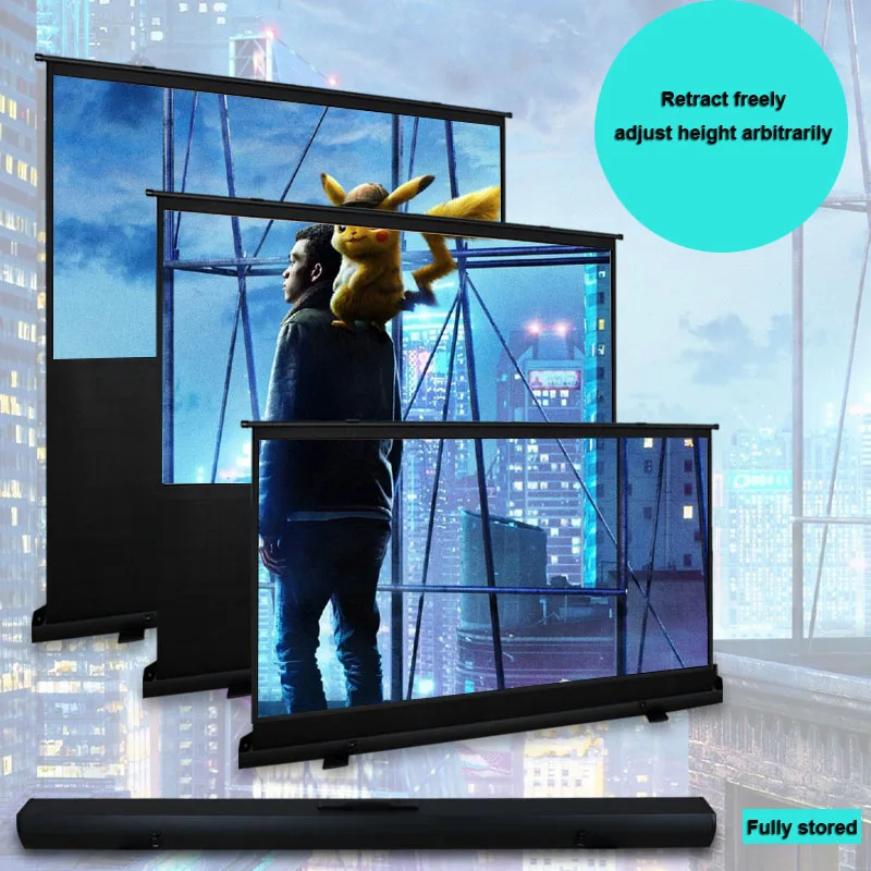 Hot 60-100 Inch Portable Floor Standing Pull Up Projector Screen 16:9 Projection Curtain for Theater Conference Outdoor