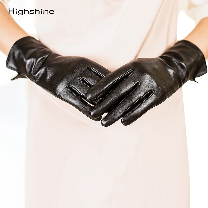 Winter genuine leather gloves sheepskin gloves add velvet thickening  telefingers gloves women's touch screen gloves