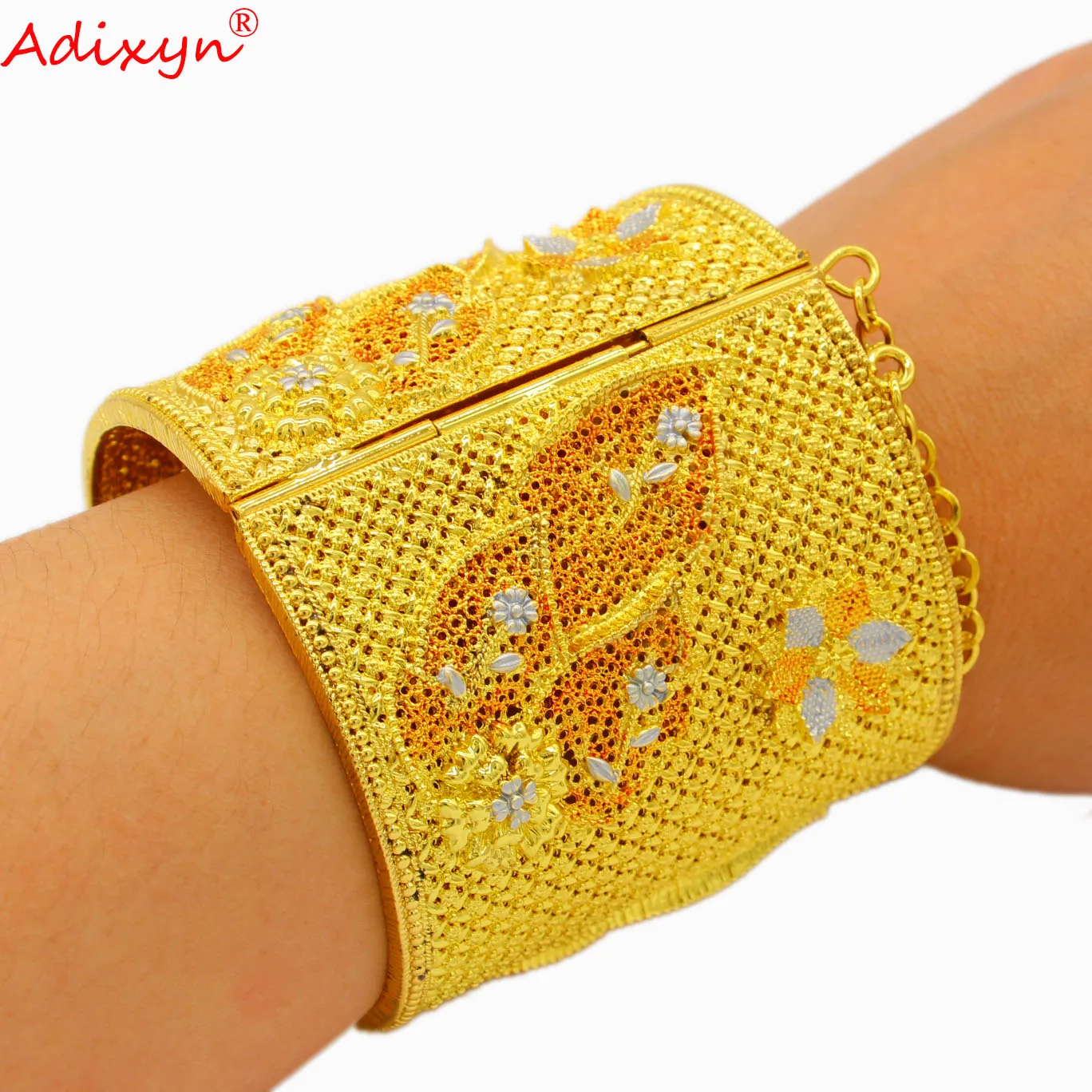 Adixyn Dubai 24k Gold Color Bangles for Women Luxury African Arab Middle East Cuff Bracelet Wedding Party Gifts N04282