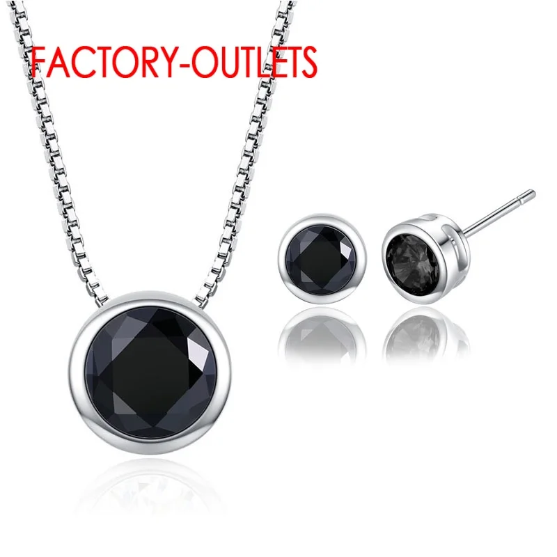 925 Sterling Silver Pendant Necklace Stud Earrings 9 Colours Fashion Jewelry Set CZ  Crystal Women Girls Party Engagement