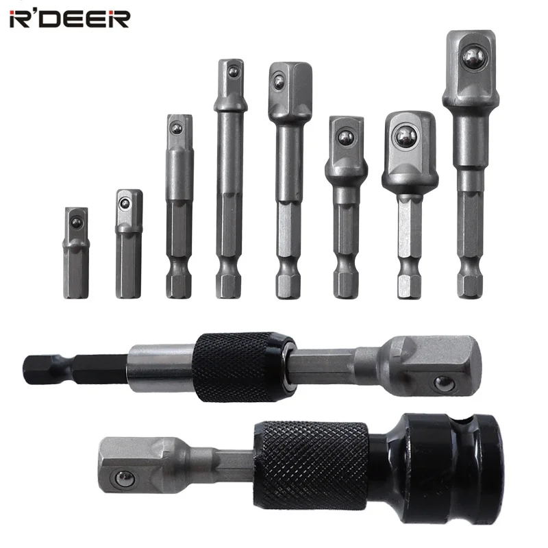 

Socket Adapter Set CR-V Impact Driver Drill Bit Extension Bar 1/4'' Hex Shank to 1/4'' 3/8'' 1/2'' Square Head for Power Tools