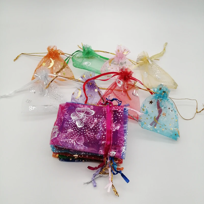 100Pcs Butterfly Star Moon Organza Gift Bag 7*9 9*12 13*18cm Wedding Gift Organza Bags Drawstring Jewelry Packing Display Pouch