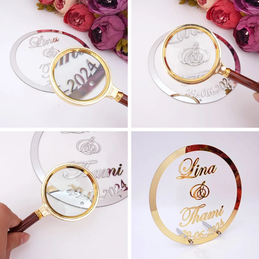 Custom Hochzeit Name und Datum Personalisierte Runde Spiegel Rahmen Acryl Shower Wort Zeichen Party Decor Mit Nagel Gast Geschenke