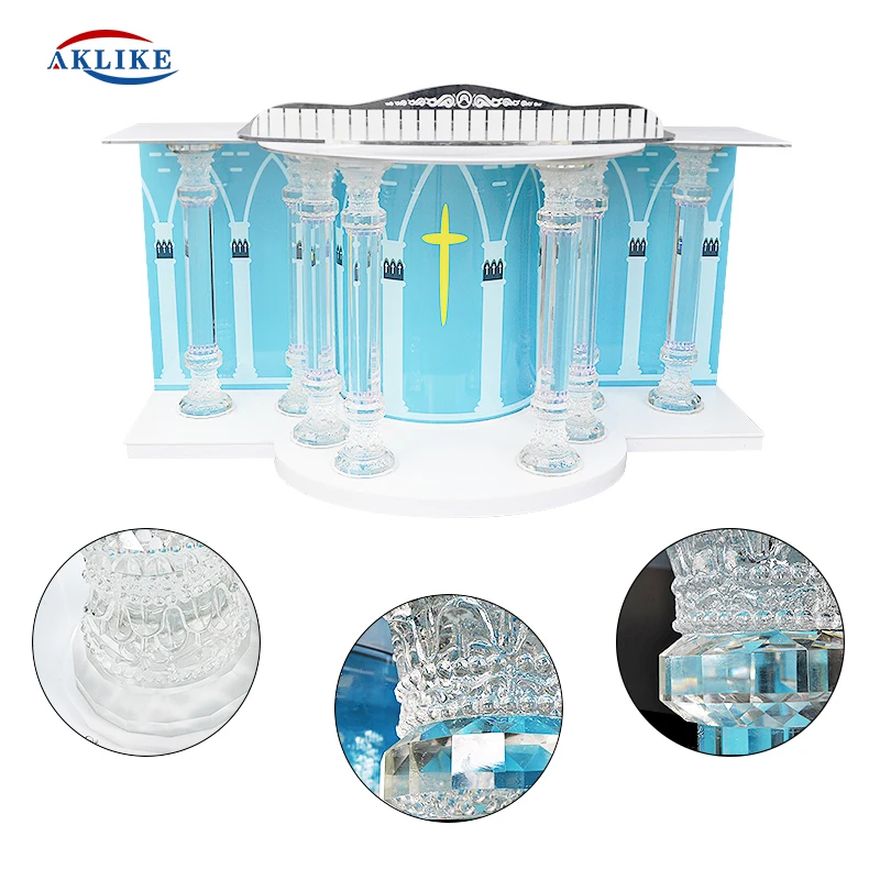 Popular Podium Church Service Lectern Clear Crystal Rostrum Pastor Cross Pulpit Wedding Ceremony Platform Modern Free Shipping