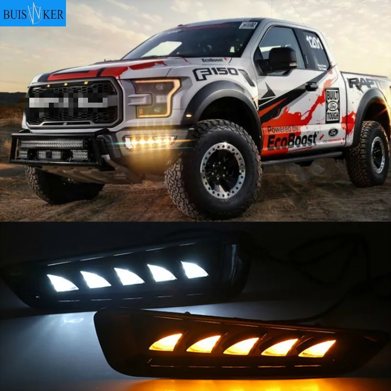 

car 1Set DRL Daytime Running Light Daylight Fog Lights For Ford F150 Raptor SVT 2016 2017 2018 With Turn Signal Lamp