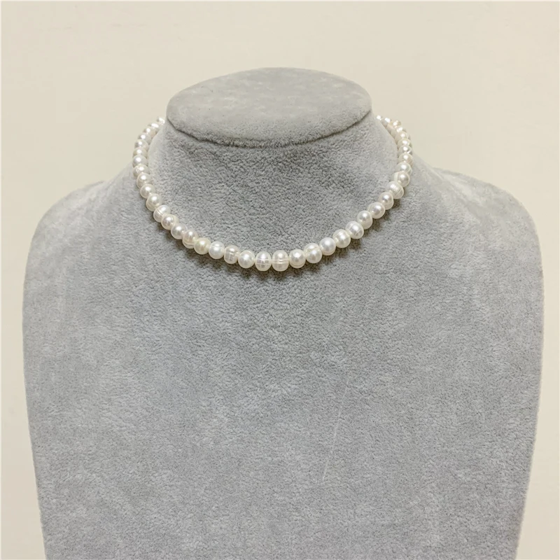 Wholesale18K Gold Pearl Chokers Necklaces 6-7mm Natural Freshwater Pearl Jewelry For Women 2021 Fashion Pretty Wedding Gift\'