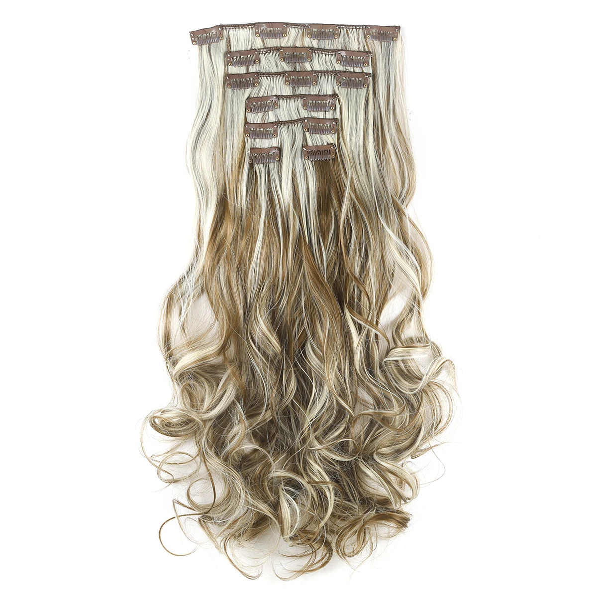 Synthetic Clip in Hair Extensions Ombre Bayalage 7pcs Head Curly Grey Hair Pieces For Women Brown Blonde Pink 20