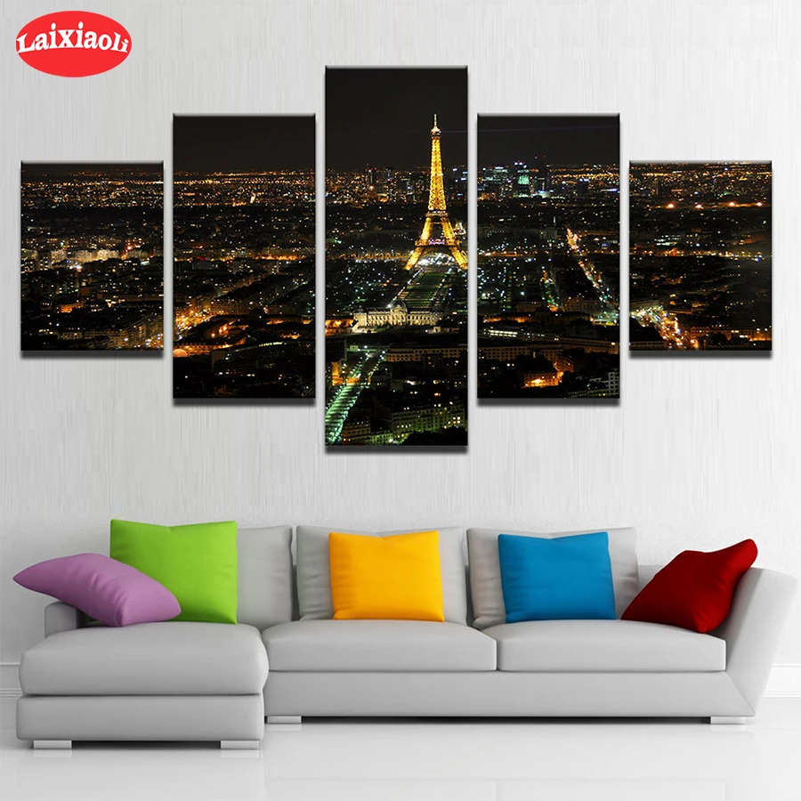 5D DIY Diamond Embroidery Paris tower city architecture night view Full Kits Diamond Painting Cross Stitch Decor For Home5 PCS