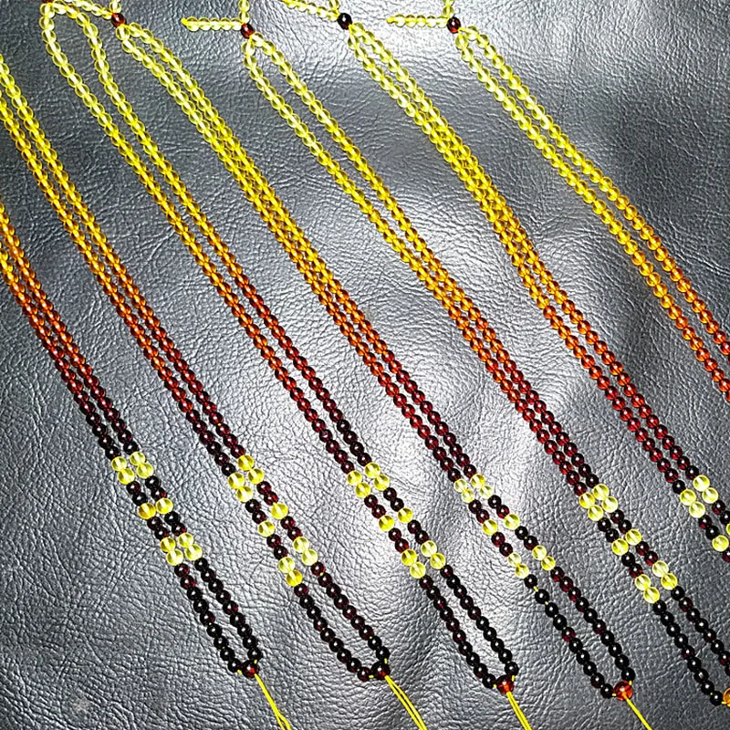 Yoowei 4mm 5mm Rainbow Amber Necklace Round Loose Beads Genuine Natural Amber diy Handmade 52cm Sweater Chain Necklace Wholesale