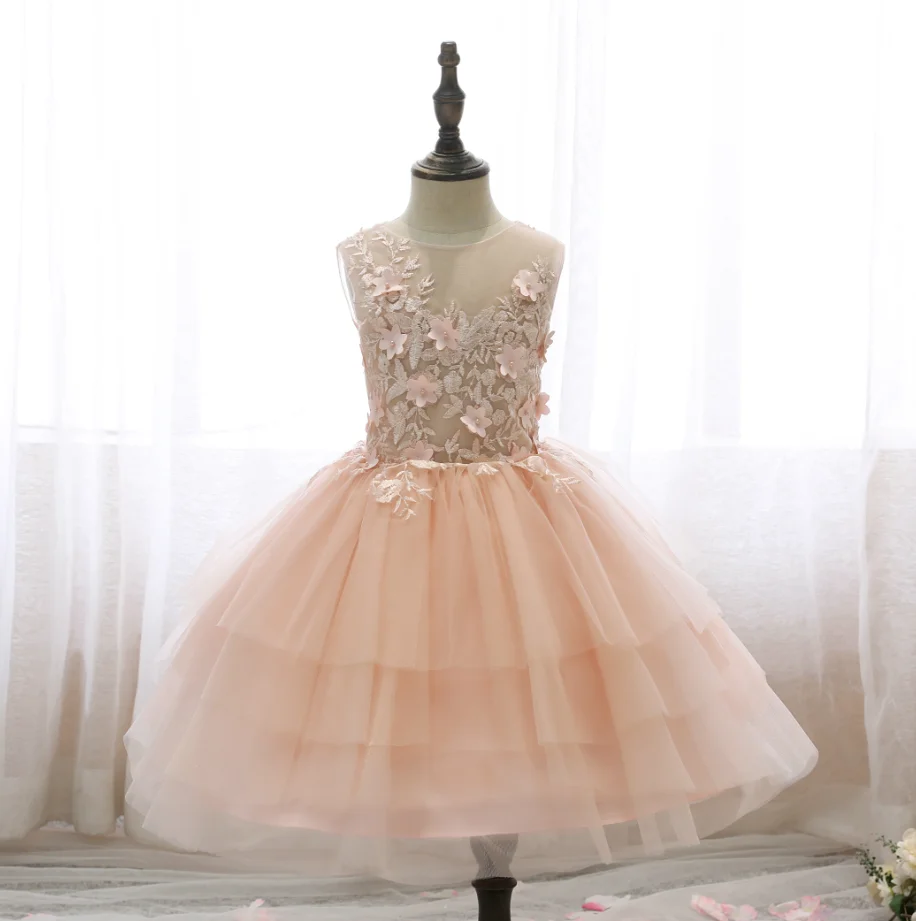 Tull & Lace Bloem Gril Jurk Voor Kinderen Bruiloft Tutu Banketbal Verkiezing Tweedag Avond Feest Junior Bruidsmeisje Jurk Prom