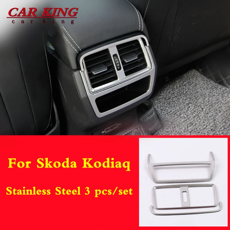 

For Skoda Kodiaq Karoq GT rear air outlet cover interior mouldings armrest conditioning vent sticker frame Stainless accessories