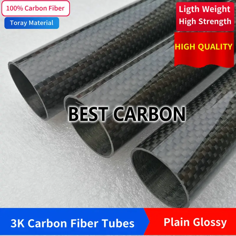 Free shiping 13 14 15 16 17 18 19 20mmm with 500mm length High Quality Plain glossy 3K Carbon Fiber Fabric Wound Tube