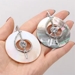 New Crystal Music Symbol Shape Natural Round Mother of Pearl Shell Necklace Pendant for Jewelry Findings Making 50x50mm