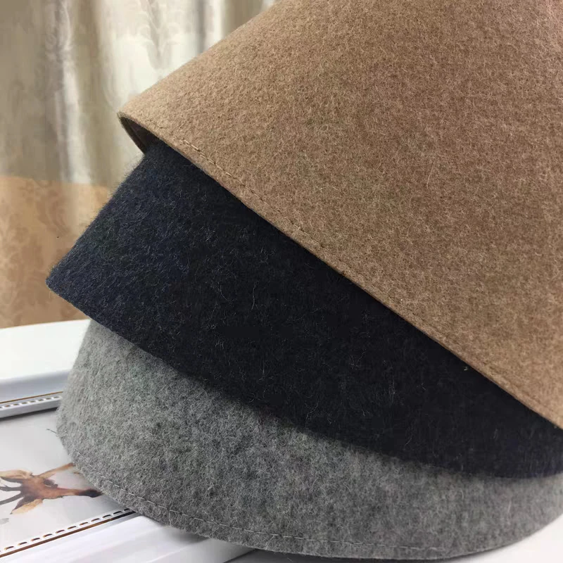 Autumn Winter Fashion Women Pure 100%Wool Fedoras Bucket Cap Visor Folding Fishing Bucket Hat High Quality Fashion Felt Hat