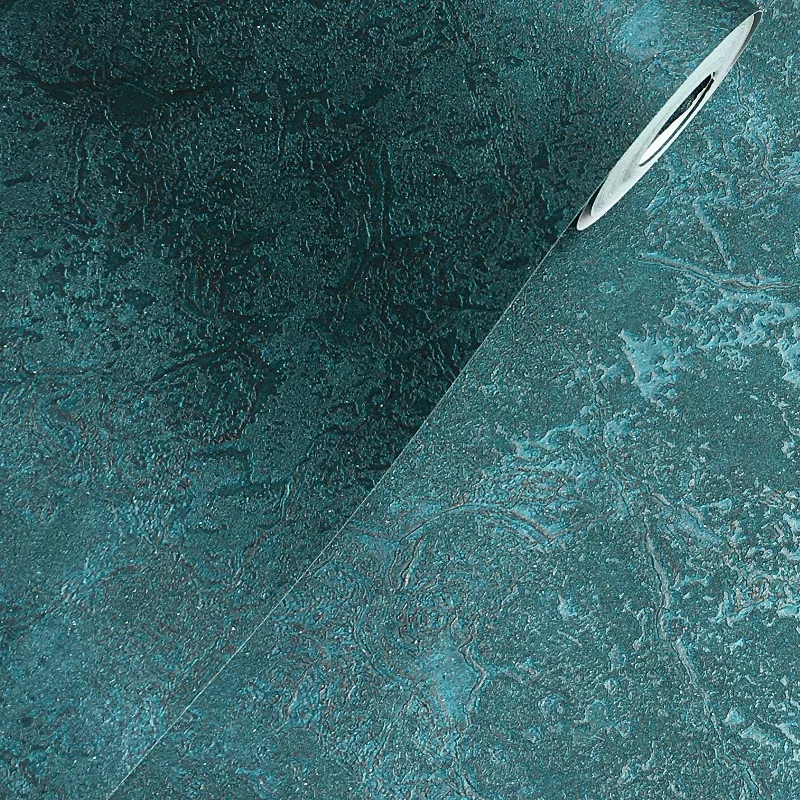 Dark Teal Metallic Marble Wallpaper Industrial Vintage Plain Textured Vinyl Peacock Green Wall Paper For Living room