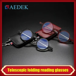 KAEDEK Folding anti blue-ray reading glasses For Women Fashionable Cat Eye Round Frame Portable Ultra-thin Reading Glasses Men