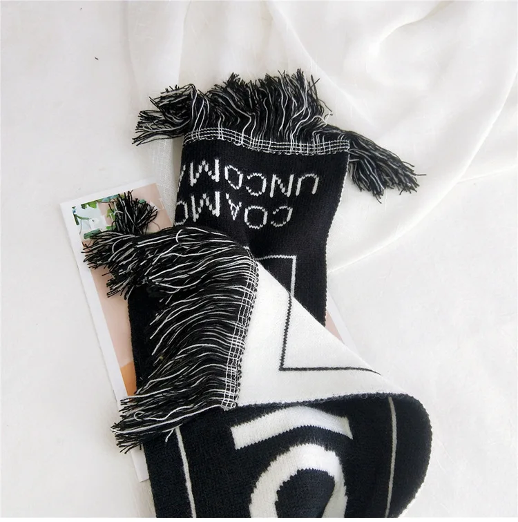 Letters Double Sided tassle Scarf Knitted Wool Long women and man Winter Thicken Warm Soft Shawls Wraps Female Scarf