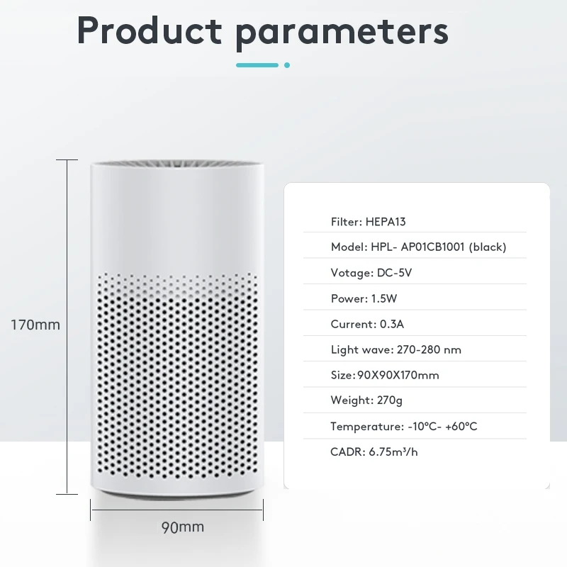 UV-C Air Purifier For Home Protable Air Cleaner USB charging for small space car bedroom MINI air purifier