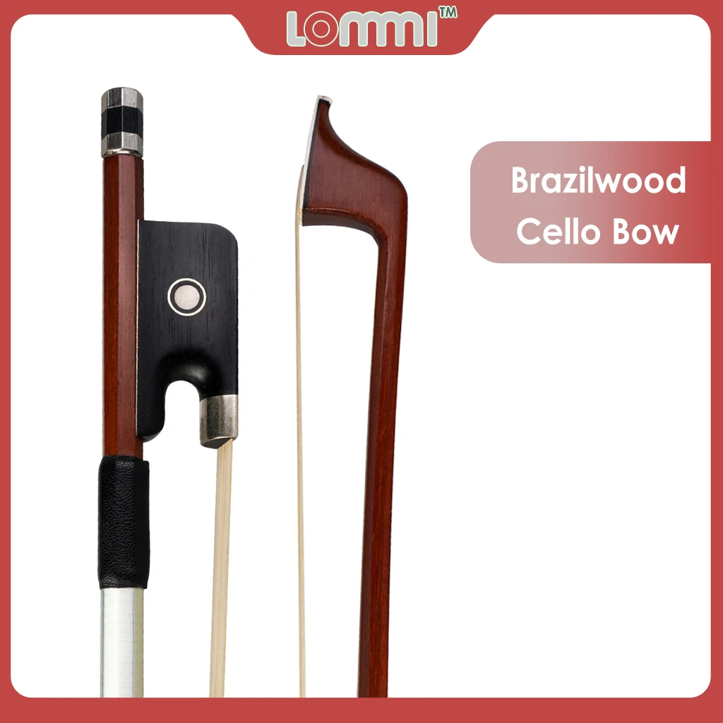 

LOMMI 4/4 Cello Bow Octagonal Brazilwood Stick White Horse Hair Silver Wrapping Ebony Frog w/Parisian Eye Inlay Student Bow