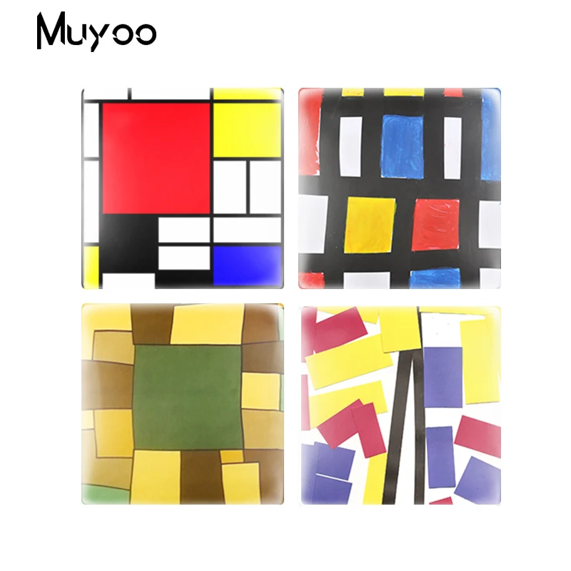 2019 New Mondrian Square Glass Cabochon Hand Craft Jewelry Modern Art Squares Photo Cabochons Gifts