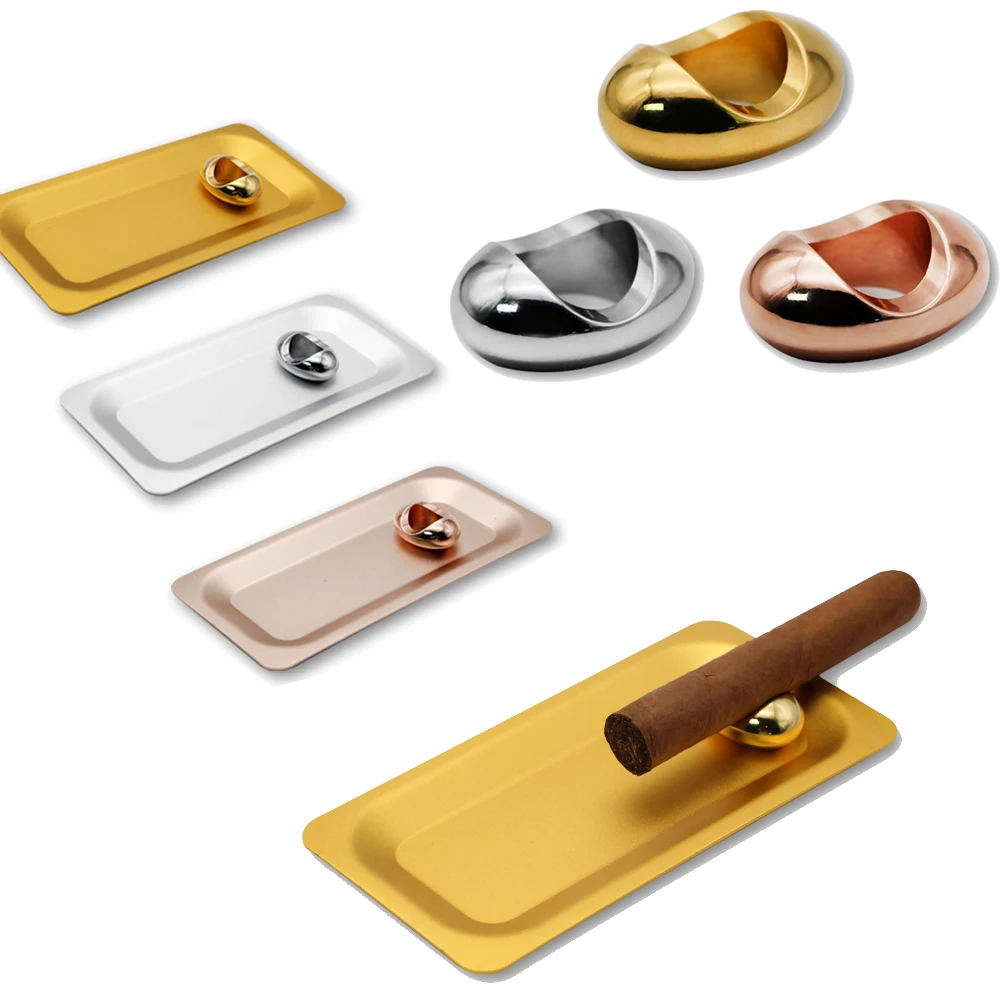 Zinc Alloy Cigar Ashtray Holder Set Portable Cigarette Travel Stander Retro Mini Smoking Stand Gold Tools Silver Accessories