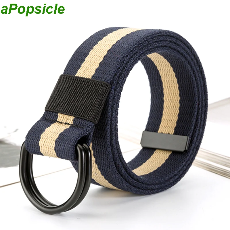 110-160cm 3.8cm Double-Ring Metal Buckle Belt Men's and Women's Casual Canvas Belt Fashion Street Style Woven Belt Punk Jeans