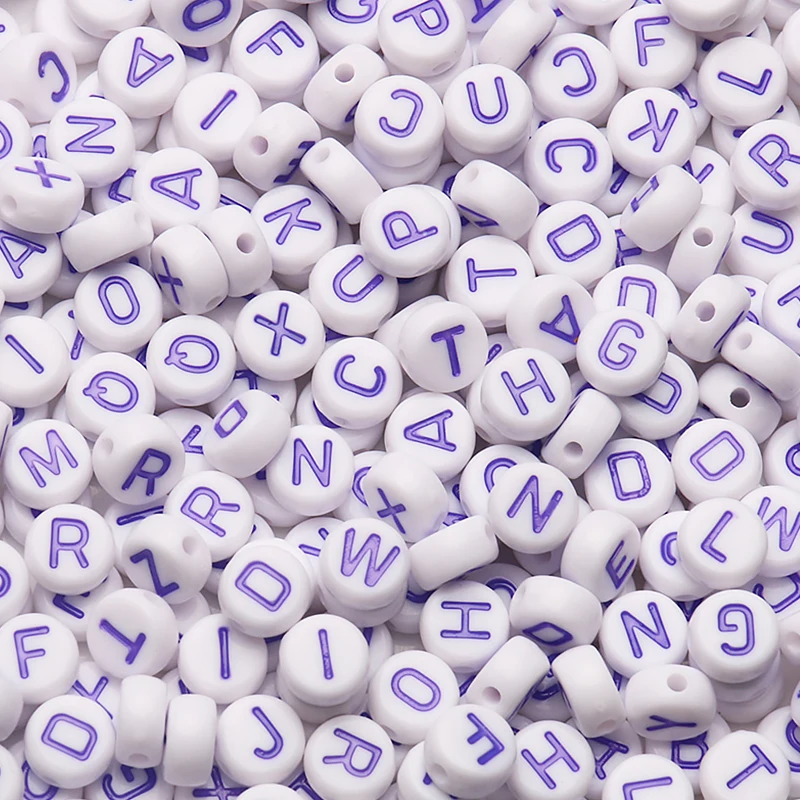 200/300/500pcs Purple Round Alphabet Letter Beads Charms Bracelet Necklace For Jewelry Making DIY Accessories