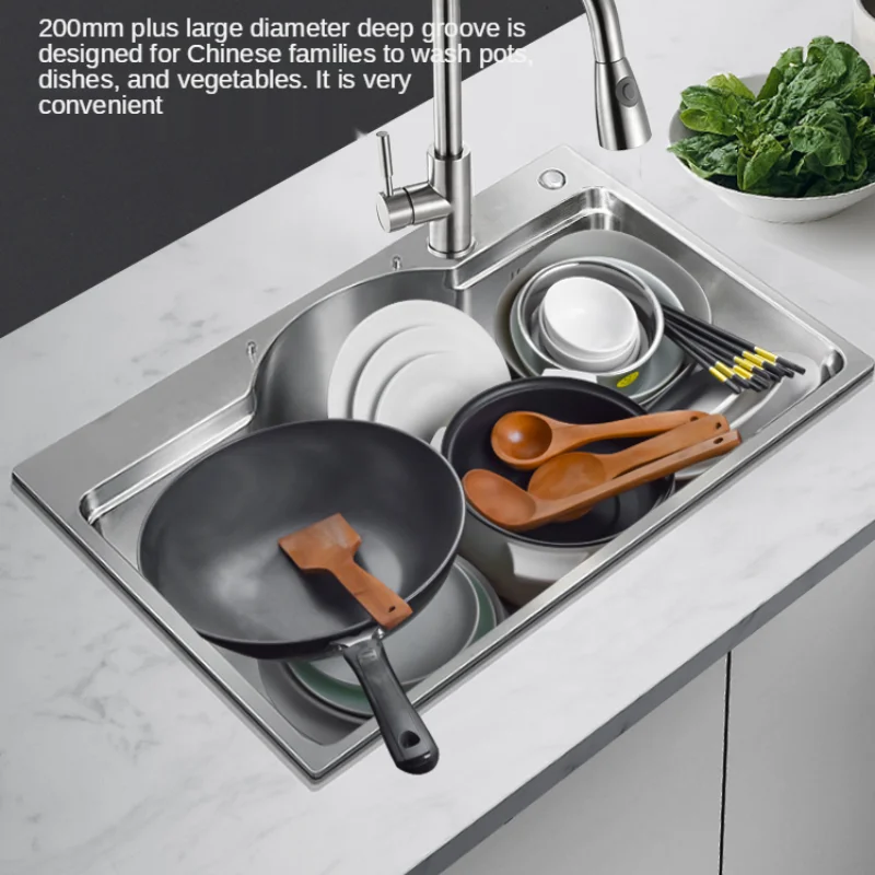 Stainless Steel Sink Single Sink Kitchen Household Washing Vegetables Basin Vegetable Washing Sink Sink  Large Single Sink