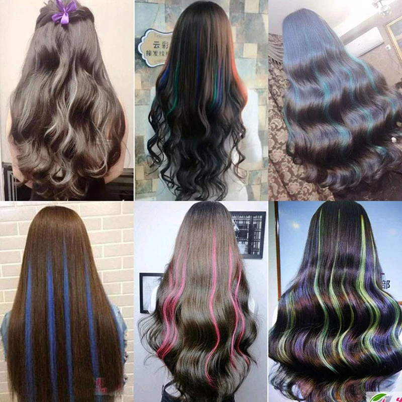 Ik Tip Feather Hair Extensions Luxe Voor Vlechten 22 "100 Strengen/Veel Straight Regenboog Kleur Groen Geel Roze synthetische