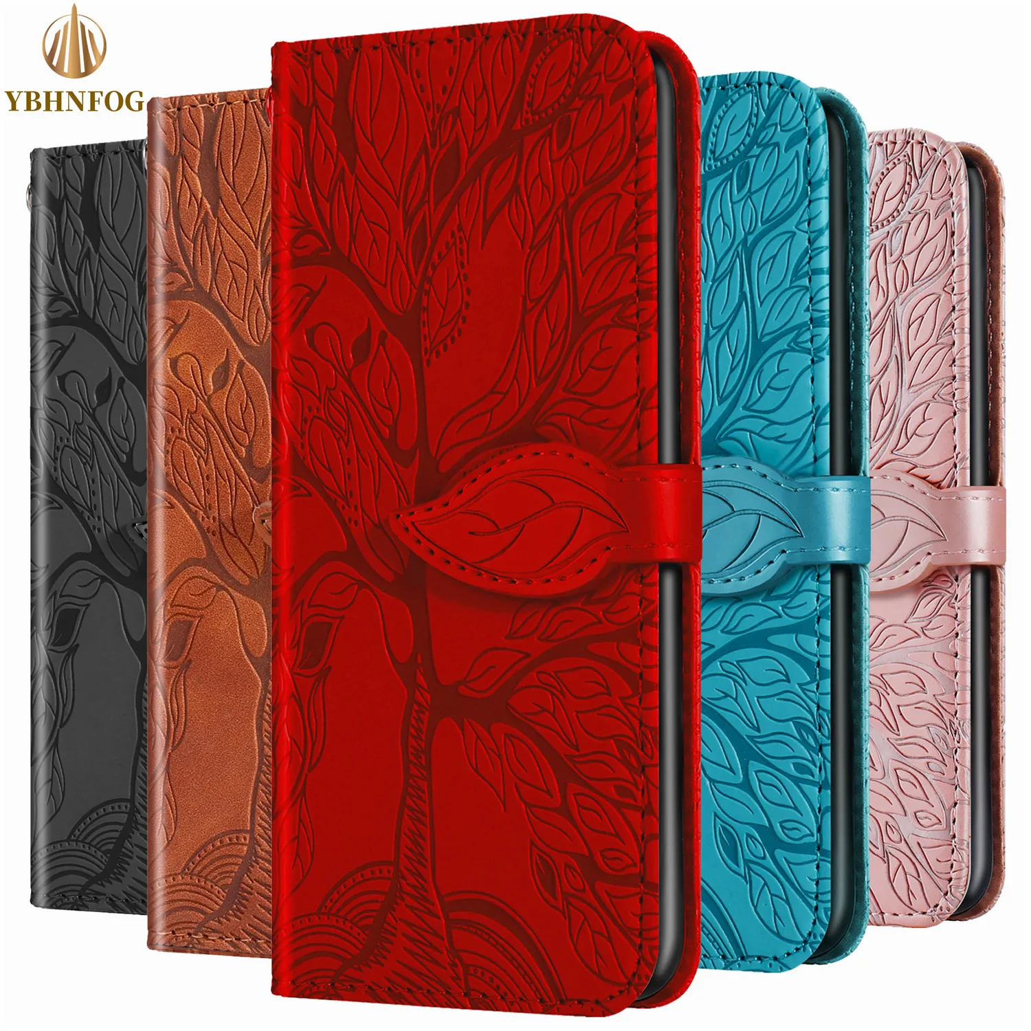 3D Tree Pattern Leather Flip Case For Huawei P20 P30 Pro P Smart 2020 Y6 Y7 Y9 Prime 2019 Honor 8A 8C 10 Lite Wallet Satnd Cover