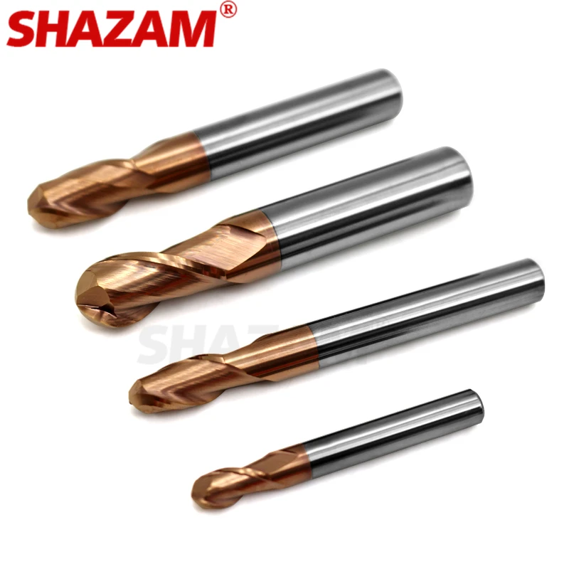 Freze kesicisi alaşımlı kaplama Tungsten çelik alet Cnc işleme Hrc55 Top burun Endmills SHAZAM en freze kesicisi makinesi freze