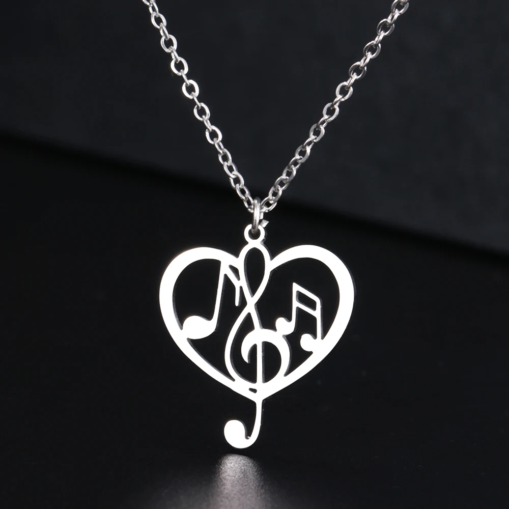 Stainless Steel Necklaces Love Music Notes Pendant Chain Collar Charm Fashion Necklace For Women Jewelry Wedding Party Gift 1pcs