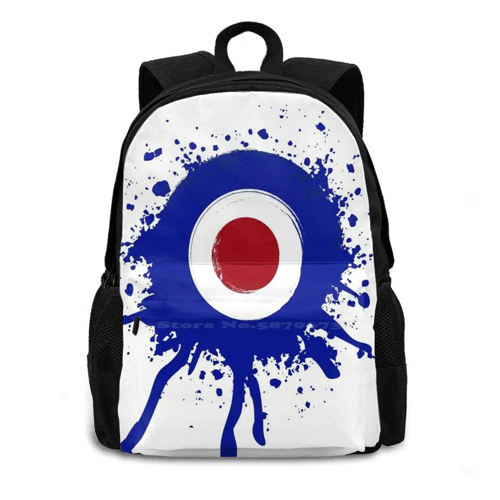 Paint Splattered Mod Target Fashion Pattern Design Travel Laptop School Backpack Bag Retro Scooters Lambretta Mod Culture Mod