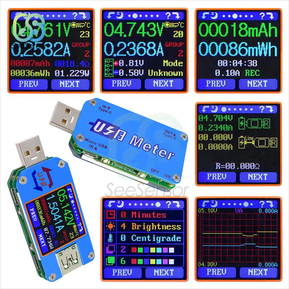 UM24 UM24C UM25 UM25C UM34 UM34C misuratore di corrente di tensione USB 2.0 Micro USB tipo-c LCD voltmetro amperometro carica batteria Tester USB