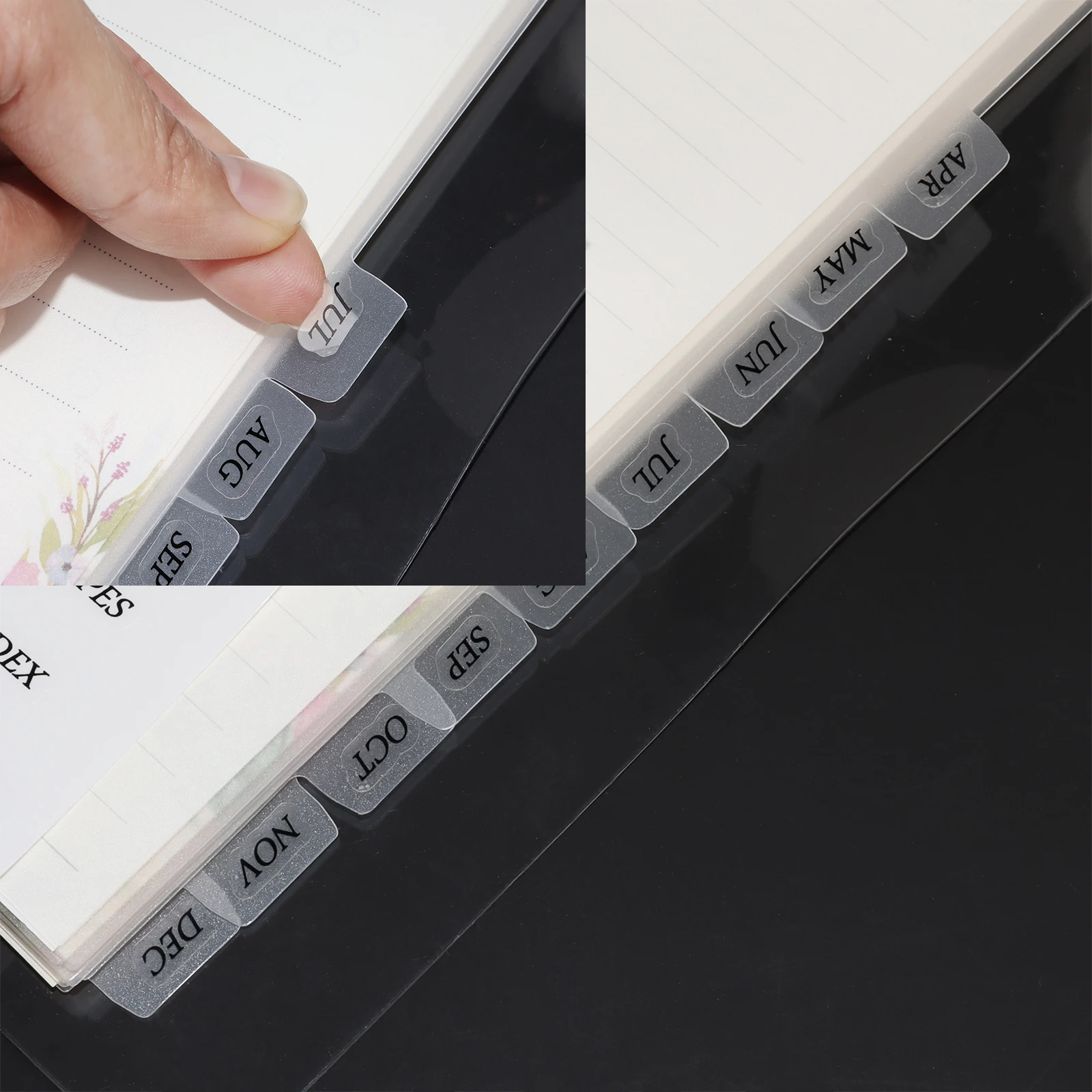 6 Holes 12 Pages Transparent White Index Divider Page With Month Label Sticker A5 PP Translucent Binder Index Divider Page