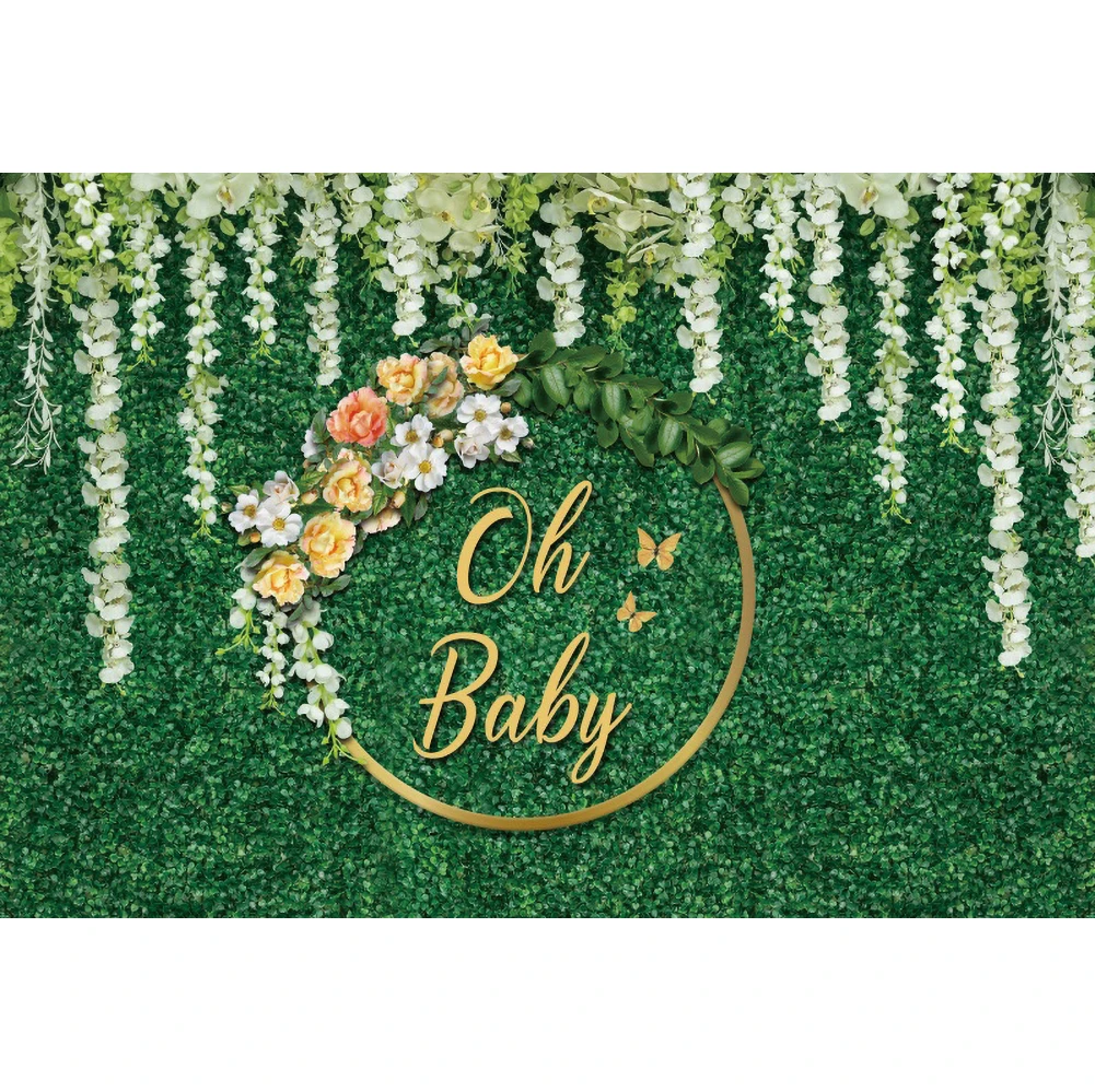 خلفية للاستحمام للأطفال من Oh خلفية للتصوير الفوتوغرافي لحديثي الولادة بزهور خضراء وعشب لعيد ميلاد الطفل خلفية للتصوير الفوتوغرافي خلفية للتصوير الفوتوغرافي