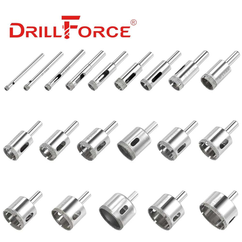 Punta da trapano con foro diamantato Drillforce 3-120mm per granito marmo piastrelle di vetro (3/4/5/6/8/10/20/30/40/50/60/70/80/90/100/120mm)