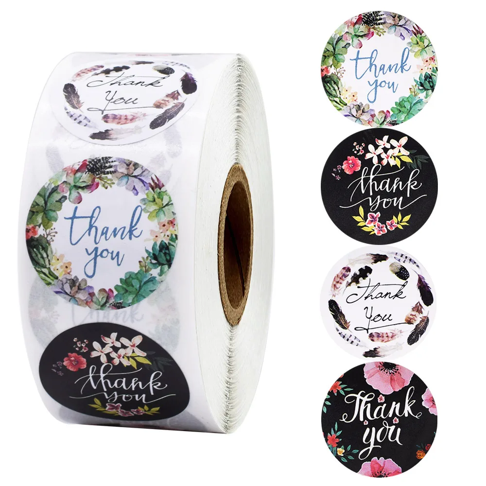 1 inch 50Pcs Round Flower Thank You Series Round Sticker Seal Labes Mutifunction DIY Decorative Gift Package Labels for Baking