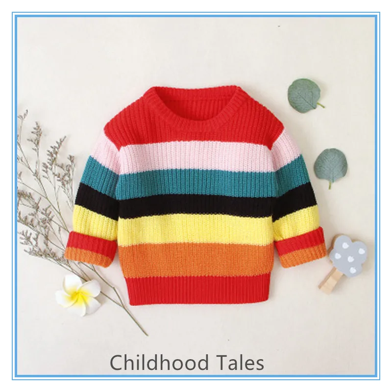 

Hot sale children fashion girls long sleeve knitted rainbow sweater striped pullover sweater