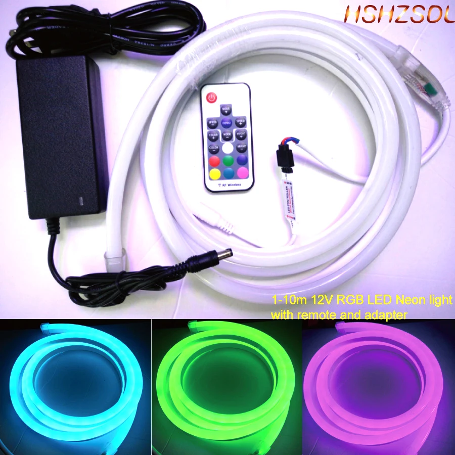 

1-10m Outdoor&Indoor DC12V RGB color LED Lighting Flex LED Neon Light SMD 2835 120leds/m LED strip Light IP68+RF remote+adapter