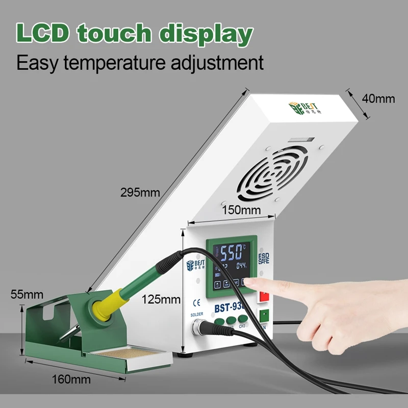 

3-in-1 BST-938 Constant Temperature Soldering Station Anti-static Memory Smoke Absorber Soldering Tools Touch Screen LED Light