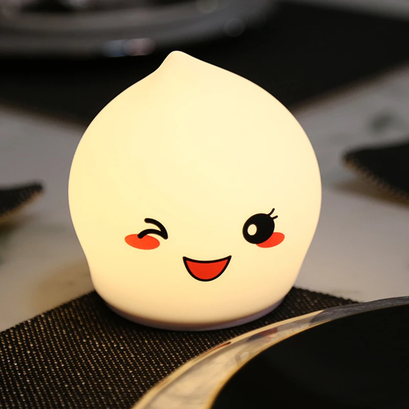 LED Peach Silicone Night Lights 7-color Pat Touch Color-changing Eye Protection Bedroom Bedside Lamp Christmas Gift Children