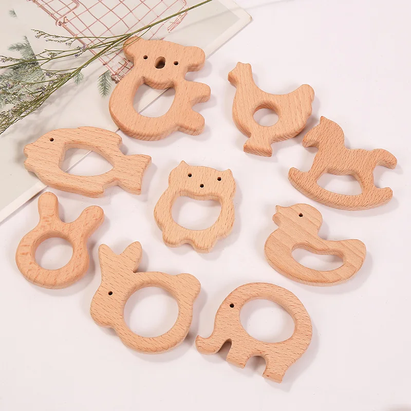 2Pcs/Pack Various Wooden Animal Ornaments Baby Kids Molar Cartoon Educational Toys Blocks DIY Fashion Custom Craft Decoration