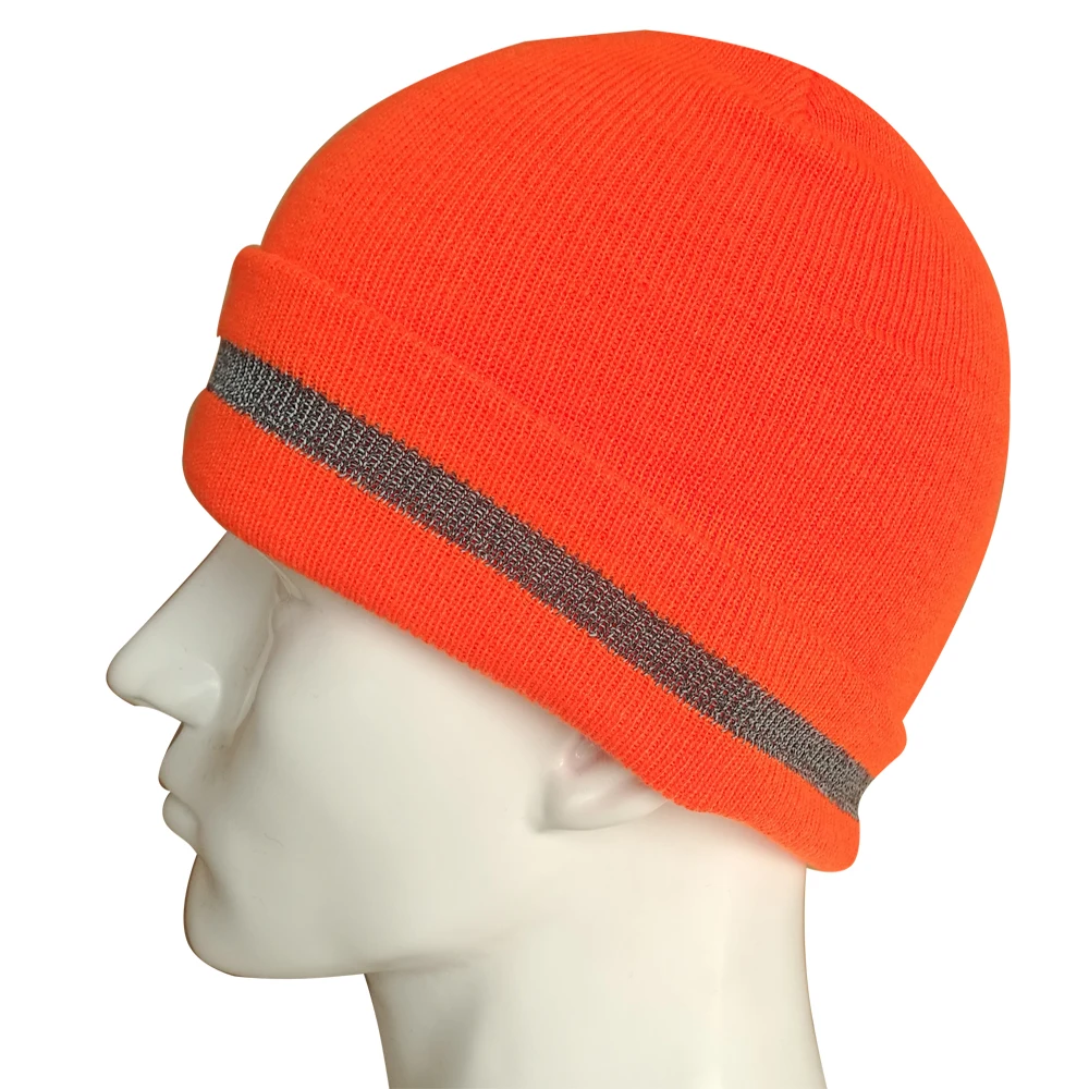 Cappello a cuffia in maglia invernale caldo ad alta visibilità cappellino lavorato a maglia ad alta visibilità con striscia riflettente per uomo e donna