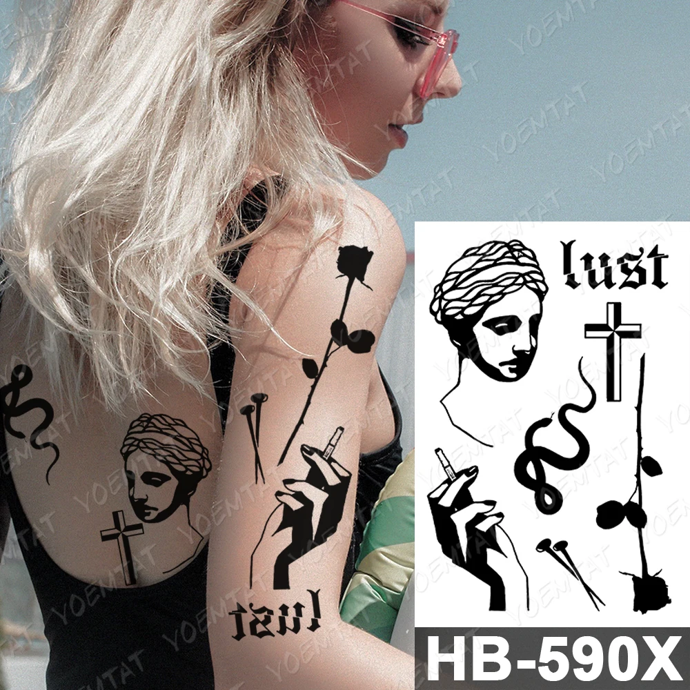 Waterproof Temporary Tattoo Sticker Heart Knife Gun Angel Old School Flash Tattoos Spider Lips Body Art Arm Fake Tatoo Women Men