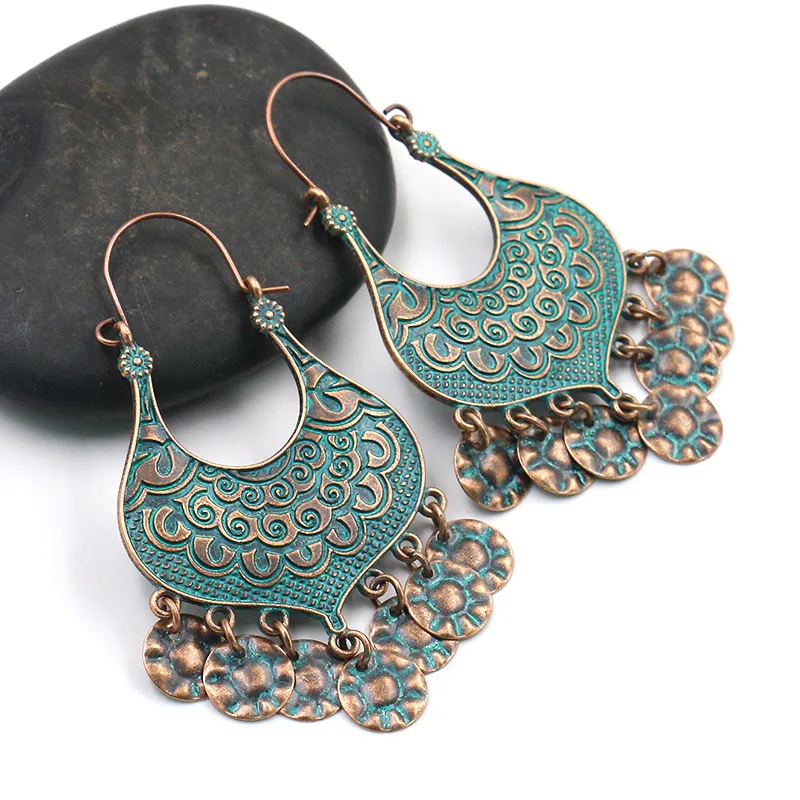 2022 Ethnic Boho Tassel Indian Earrings Women Gypsy Orecchini Jewelry Ladies Retro Alloy Carved Jhumka Earrings