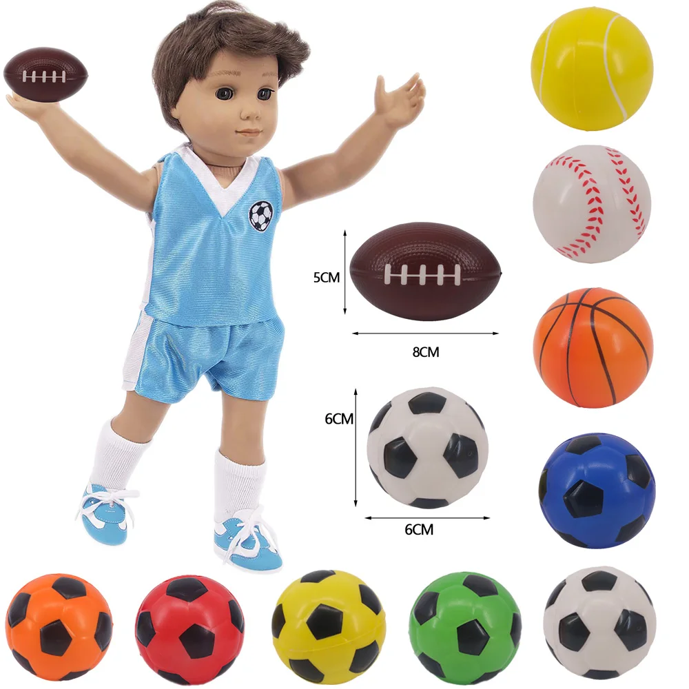 Doll Accessories Ball Multicolor Football Rugby Basketball For 18Inch American&43Cm New Born Baby Doll Elastic Ball Kids Gift