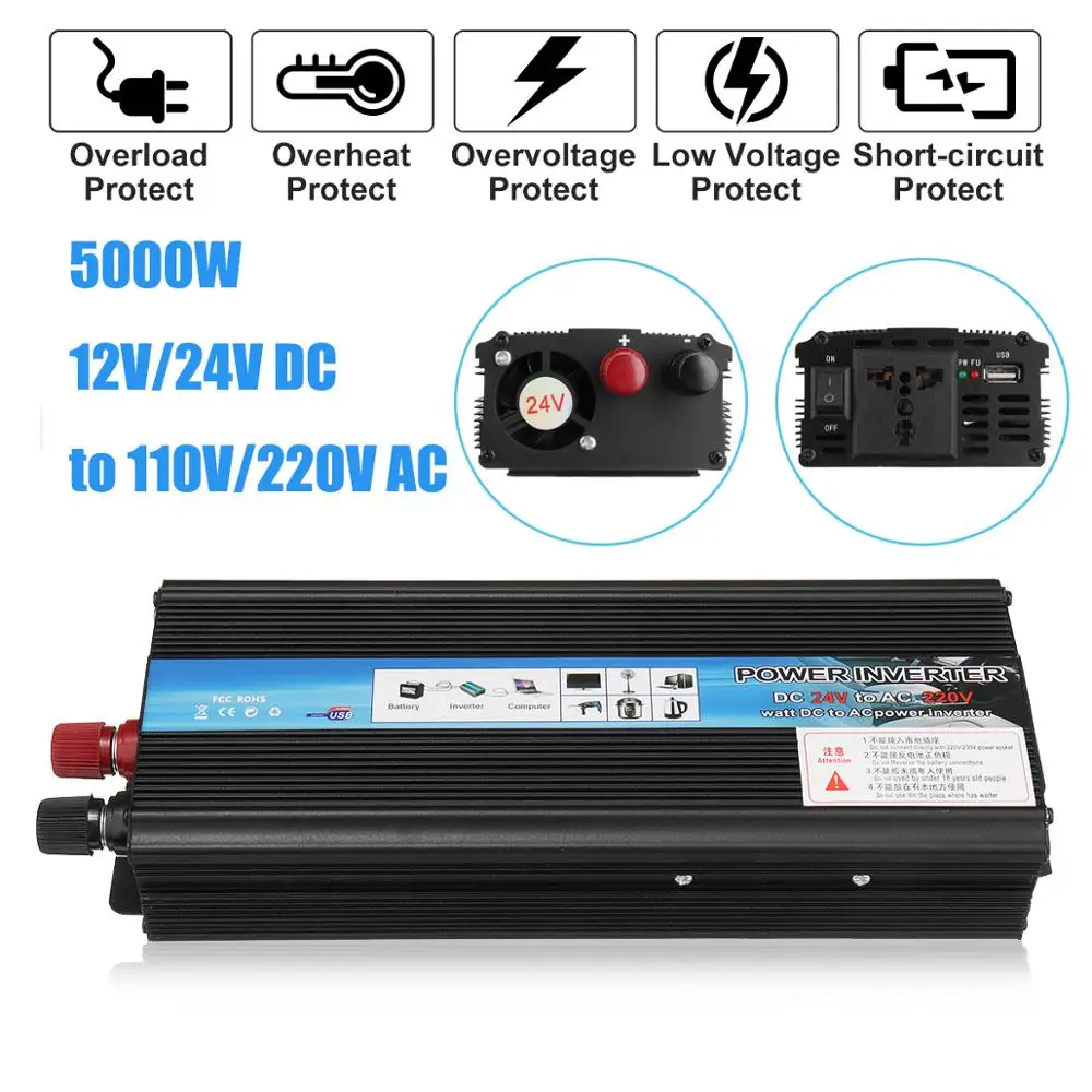 Solar Power Inverter 12V 220V 5000W Car Power Inverter Voltage Transformer Converter Solar Inversor Black