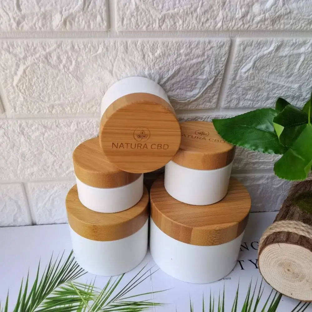 

Wide Mouth Bamboo Jars Cosmetic Container Cream White Plastic Jar with Bamboo Lids Lip Balm Jars Bath Salt Pot 10g 30g 50 150g